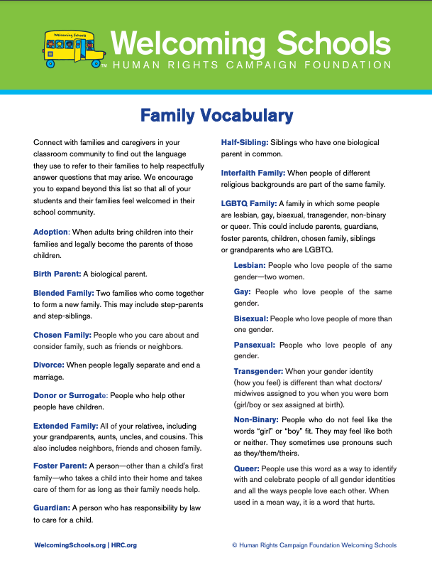 LGBTQ Family Vocabulary